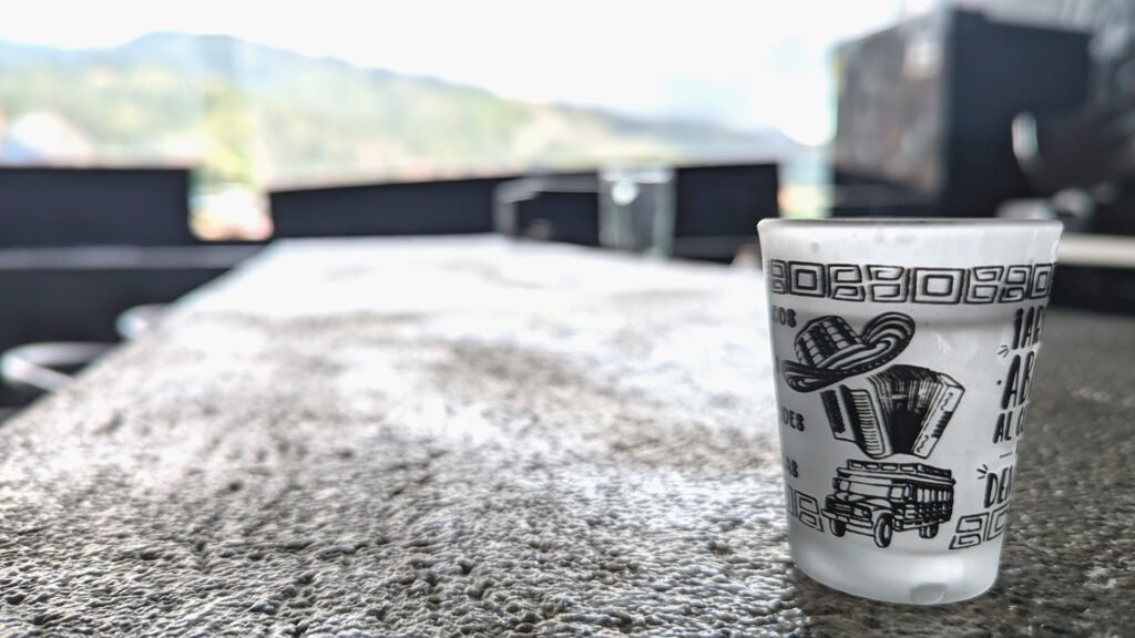 Shot Glasses at the bar during our sunset happy hours